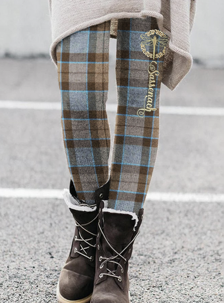 

Sassenach Dragonfly Embroidered Vintage Plaid Cozy Leggings, Brown, Leggings