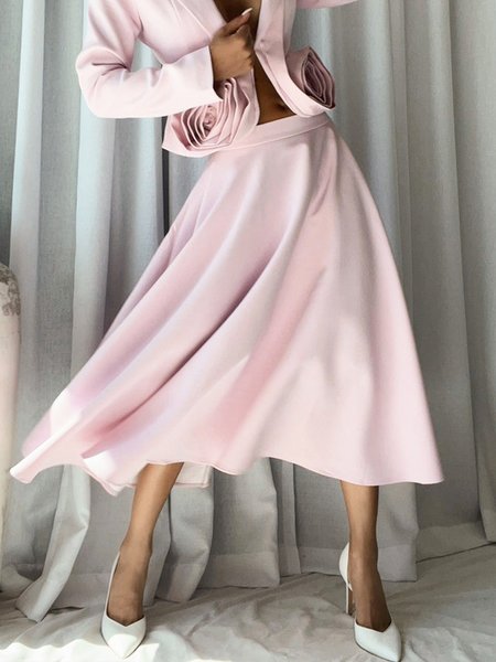 Elegant Plain Midi Skirt, Pink, Skirts