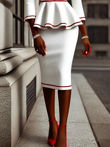 

Elegant Color Block Skirt, White, Skirts