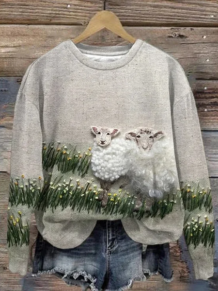 

Loose Crew Neck Casual Sweatshirt, As picture, Hoodies&Sweatshirts