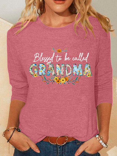 

Crew Neck Long Sleeve Text Letters Regular Medium Elasticity Loose Blouse For Women, Watermelon, Blouses