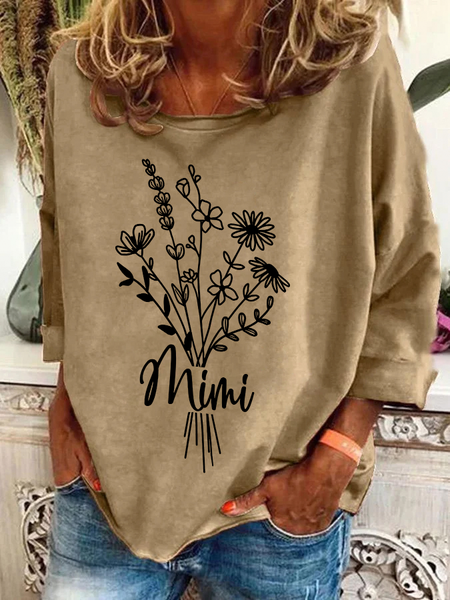 

Women's Crew Neck Floral Casual Spring/Fall Long Sleeve Sweatshirt, Khaki, Sweatshirts & Hoodies