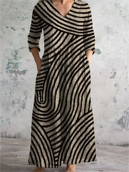

Vintage Art Print Chic V Neck Elegant Midi Dress, Black, Maxi Dresses