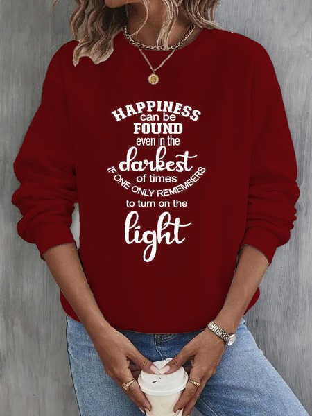 Casual Text Letters Crew Neck Loose Sweatshirt, Wine red, Hoodies&Sweatshirts