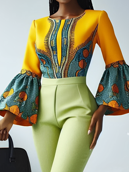 

Urban Ethnic Ruffle Sleeve Blouse, As picture, Blouses and Shirts