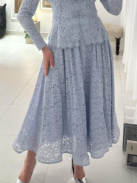 

Elegant Plain Lace Maxi Skirt, Blue, Skirts