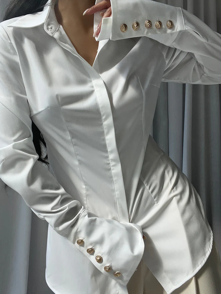 

Urban Plain Buttoned Bell Sleeve Shirt, White, Blouses and Shirts