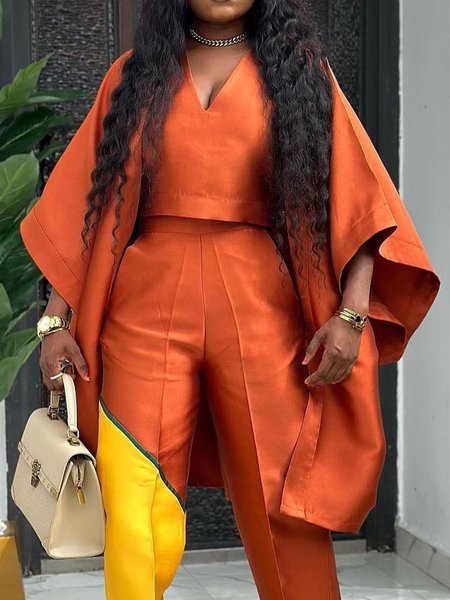 

Urban Raglan Sleeve Plain Coat With Cami Two-Piece Set, Orange, Two-piece Set