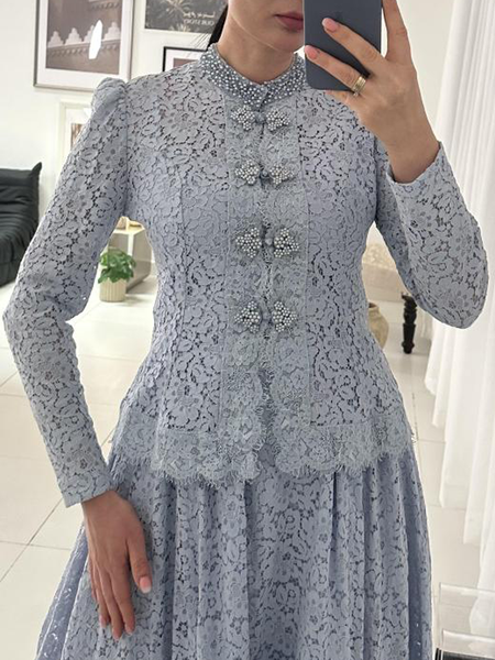 

Lace Elegant Plain Shirt, Blue, Blouses and Shirts