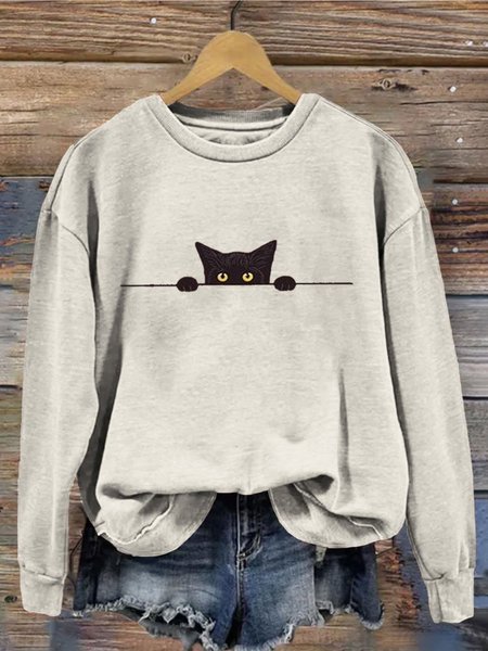 

Women's Crew Neck 3D Printing Vintage Spring/Fall Long Sleeve Sweatshirt, Apricot, Sweatshirts & Hoodies