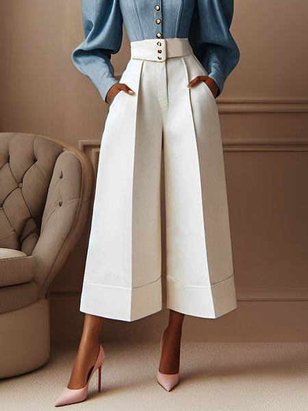 

Urban Plain Wide Leg Pants, Off white, Pants