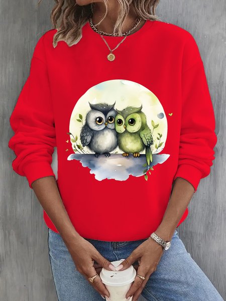 

Bird Crew Neck Casual Sweatshirt, Red, Hoodies&Sweatshirts