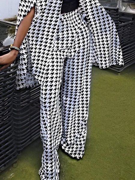 

Urban Houndstooth Wide Leg Pants, Black-white, Pants