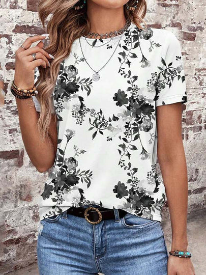 

Jersey Loose Casual Crew Neck T-Shirt, White, T-shirts