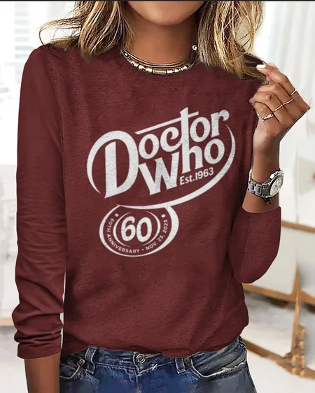 

Vintage Plaid Crew Neck Long Sleeve T-shirt, Wine red, T-shirts