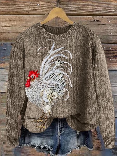 

Elegant Rooster Jewelry Art Cozy Knit Sweatshirt, Color2, Hoodies&Sweatshirts