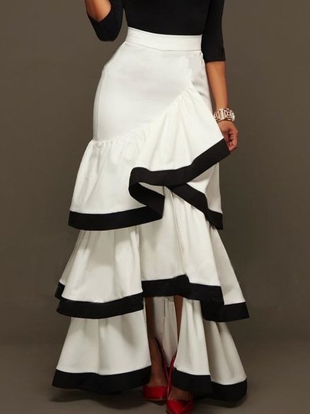 

Elegant Folds Color Block Maxi Skirt, White, Skirts