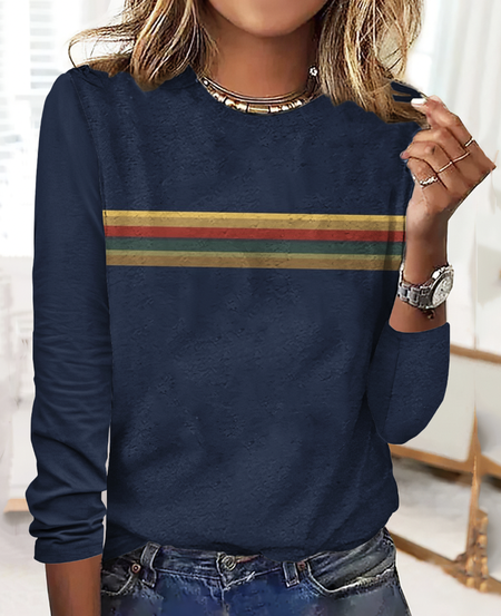 

Vintage Plaid Crew Neck Long Sleeve T-shirt, Dark blue, T-shirts