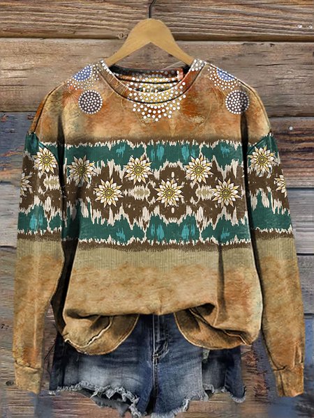 

Women's Crew Neck Floral Casual Spring/Fall Long Sleeve Sweatshirt, Yellow, Sweatshirts & Hoodies