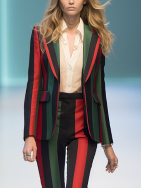 

Urban Printing Color Block Lapel Collar Blazer, As picture, Blazers