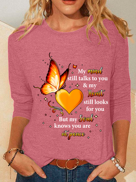 

Women's Long Sleeve Blouse Spring/Fall Text Letters Cotton-Blend Crew Neck Daily Going Out Casual Top, Watermelon, Shirts