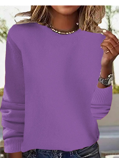 

Women Yarn/Wool Yarn Plain Long Sleeve Comfy Casual Lace Sweater, Purple, Sweaters