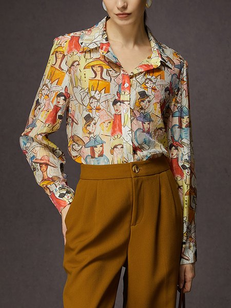 

Random Print Casual Shirt, As picture, Blouses and Shirts