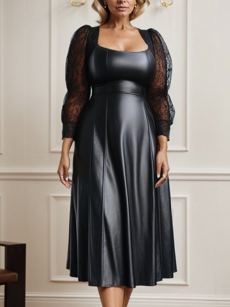 

Urban Plain Lace Square Neck Midi Dress, Black, Midi Dresses