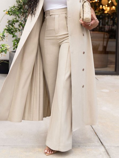 Urban Plain Wide Leg Pants, Apricot, Pants