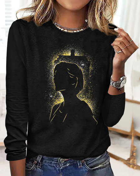 

Vintage Plaid Crew Neck Long Sleeve T-shirt, Black, T-shirts