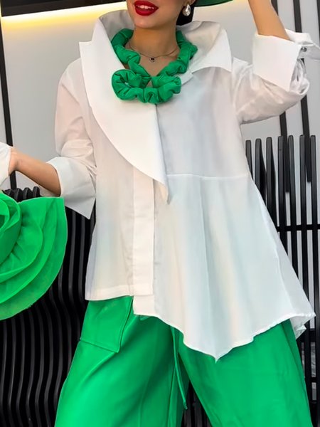 

Urban Plain Asymmetrical Loose Shirt, Green, Blouses and Shirts