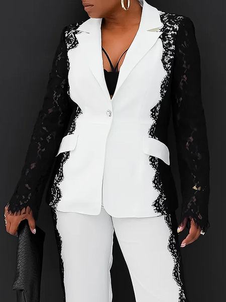 

Urban Color Block Lapel Collar Blazer, Black-white, Blazers