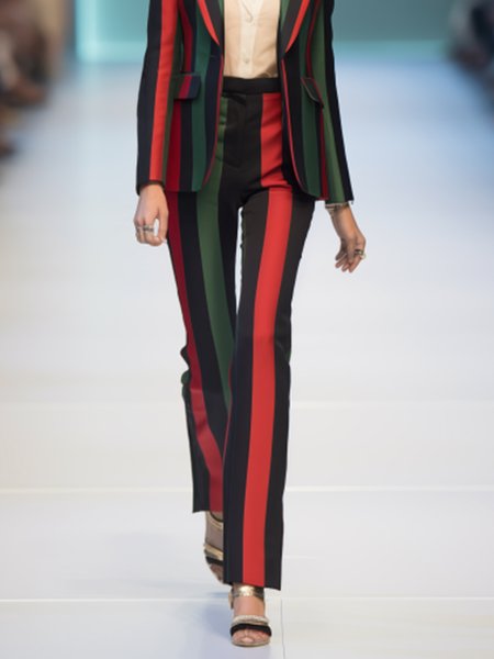 Urban Color Block Straight Pants, As picture, Pants