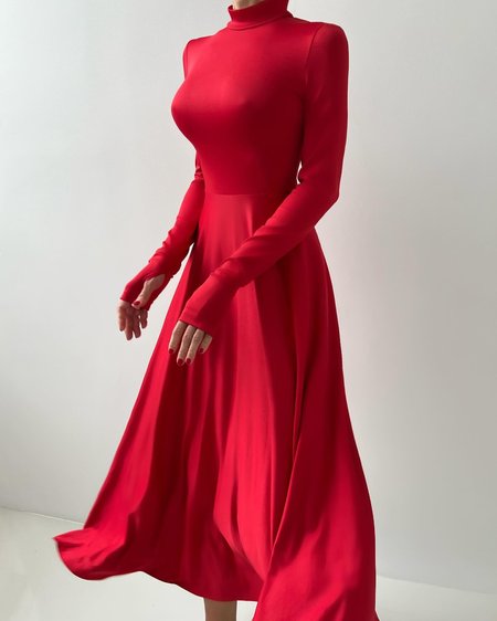 

Urban Plain Mock Neck Maxi Dress, Red, Maxi Dresses