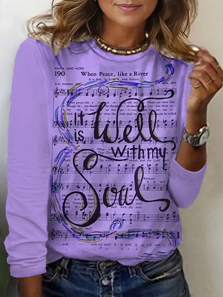

Women's Long Sleeve Tee T-shirt Spring/Fall Music Jersey Crew Neck Daily Going Out Casual Top, Purple, T-Shirts