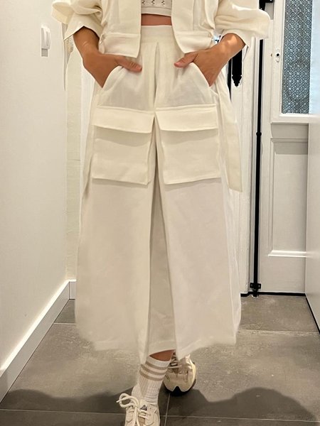 Casual Pockets Plain Maxi Skirt, Off white, Skirts