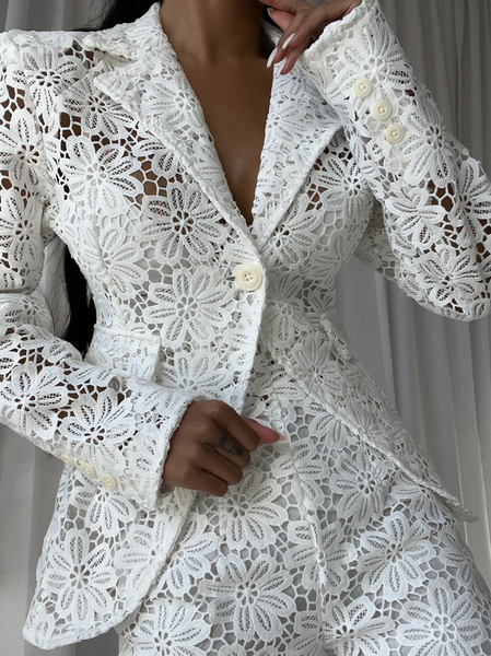 

Casual Buttoned Plain Lapel Collar Jacket, White, Jackets