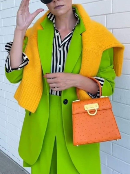 

Urban Buttoned Plain Lapel Collar Blazer, Green, Blazers