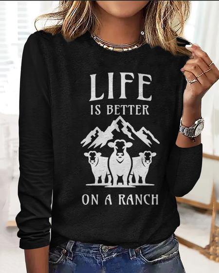 

Vintage Plaid Crew Neck Long Sleeve T-shirt, Black, T-shirts