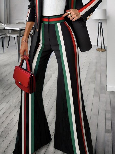 

Urban Striped Split Joint Flare Pants, As picture, Pants
