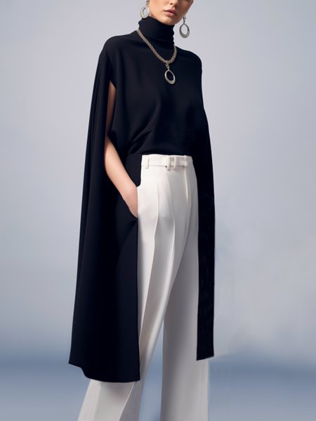 

Urban Plain Turtleneck Loosen Blouse, Black, Blouses and Shirts