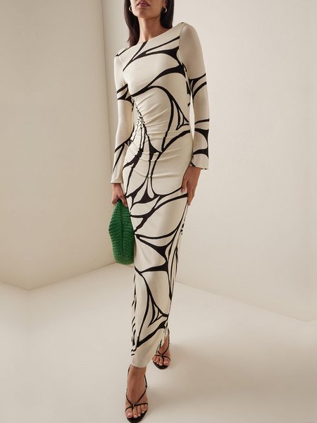 

Urban Abstract Crew Neck Maxi Dress, White, Maxi Dresses