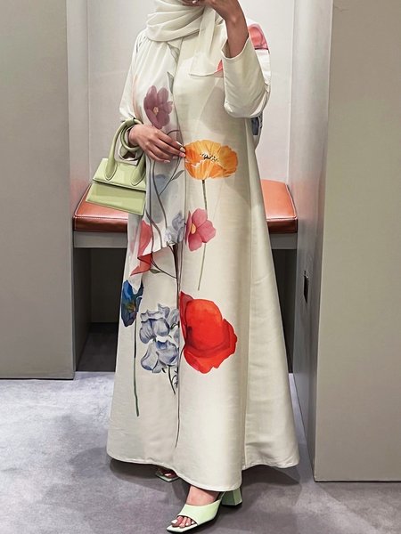 

Elegant Flora Crew Neck Maxi Dress, As picture, Maxi Dresses