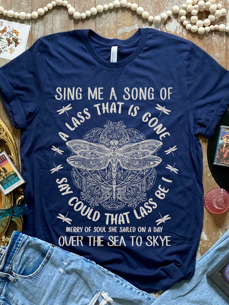 

Casual Dragonfly Crew Neck Short Sleeve T-shirt, Blue, T-shirts
