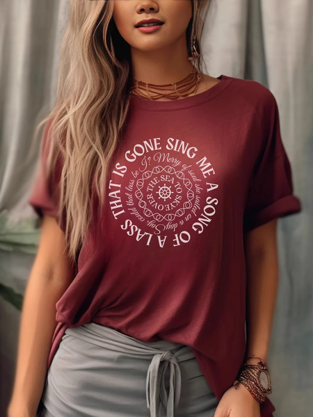 

Casual Letter Pattern Crew Neck Short Sleeve T-shirt, Red, T-shirts