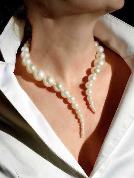 

Elegant Plain Pearl Chain Necklaces, White, Necklaces