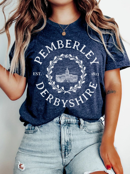 

Casual Letter Pattern Crew Neck Short Sleeve T-shirt, Blue, T-shirts