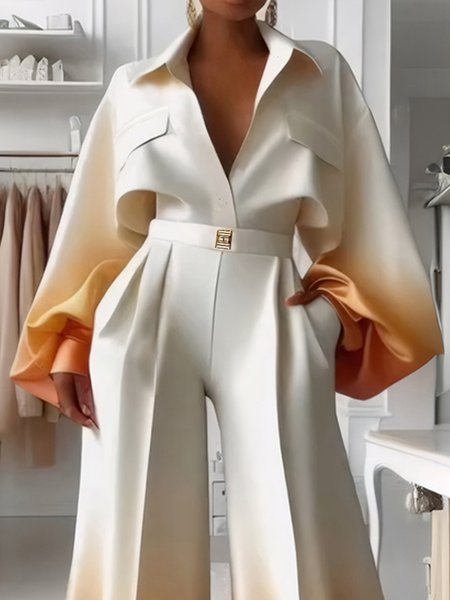

Gradient Elegant Balloon Sleeve Shirt, As picture, Blouses and Shirts