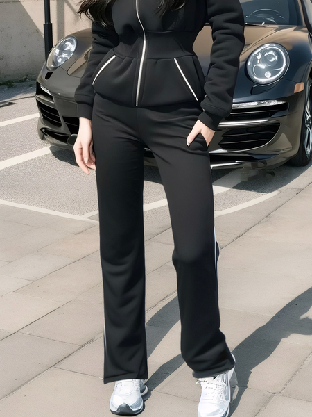 

Casual Color Block Fashion Pants, Black, Pants