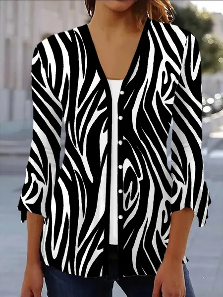 

Women's Spring/Fall Outerwear Casual Zebra Jersey Shawl Jacket, Black, Coats